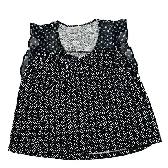 Lucky Brand - Womens Navy Blue Sheer Ruffle Sleeve Top Sz. MD - Picture 7 of 11